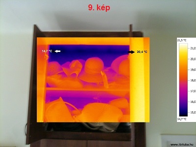 Valós és hőkép egymáson. A beépített szekrény belseje, amely néha dohos szagot ad.